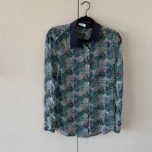 Equipment Femme Blue and Green Floral Shirt